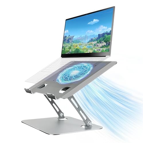 Laptop Cooling Stand with Fan and One Key Switch | Ergonomic Adjustable Height Desk Computer Holder for All 10-16''Laptops & Tablets Perfect for Gaming, DJ, Office - Gray - size: Large