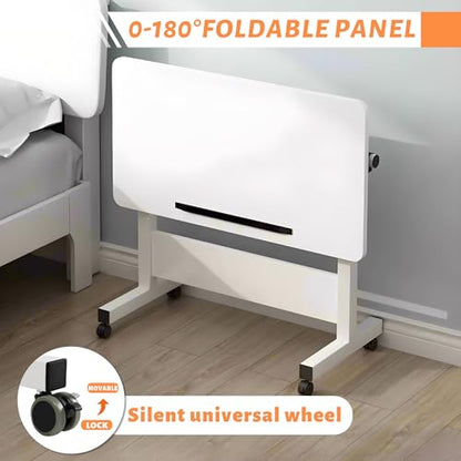 Rolling Desk Adjustable Height,Portable Laptop Desks,Small Standing Desk with Wheels for Home Office - color: White