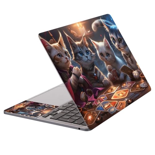 Universal Laptop Protective Skin,Trim-to-Fit Vinyl Sticker for 13–16 Inch Laptop,MacBook,Tablet & Notebook,Scratch-Proof Waterproof Cover,Cats Playing Card Game - color: Cats Playing Card Game