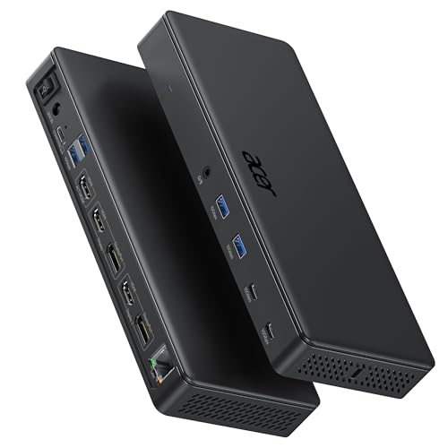 Acer DisplayLink Laptop Docking Station 3 Monitors,USBC Dock with 3HDMI+2DP | 15-in-1 USB C Docking Station with 130W Power Adapter, 10Gbps Data, 1Gbps Ethernet for MacBook Pro/Air, Acer Laptops, PC