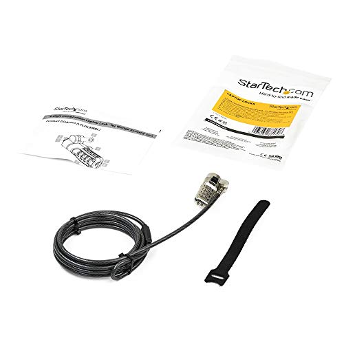 StarTech 6.6ft (2m) Laptop Cable Lock, Portable, TAA | 4-Digit Combination Laptop/Desktop Security Cable Lock for Wedge Slot Computers, Anti-Theft Vinyl-Coated Steel Combo - size: Nobel Wedge, style: Resettable Combination