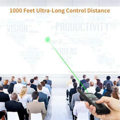 Wireless Presentation Clicker with LCD Display, 300M Long Range Green Presenter Remote, Rechargeable PPT Pointer for Laptop/PC/Mac