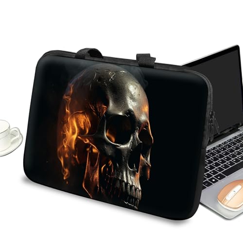 Universal Laptop Case Sleeve 10 inch with Handle and Zipper, Kids Tablet Carrying Case Messenger Bag Portable Tote Bag for 7-10 inch iPad/Notebook/eBook/Readers, Skull Head Fire - color: Skull Head Fire, size: 10 inch