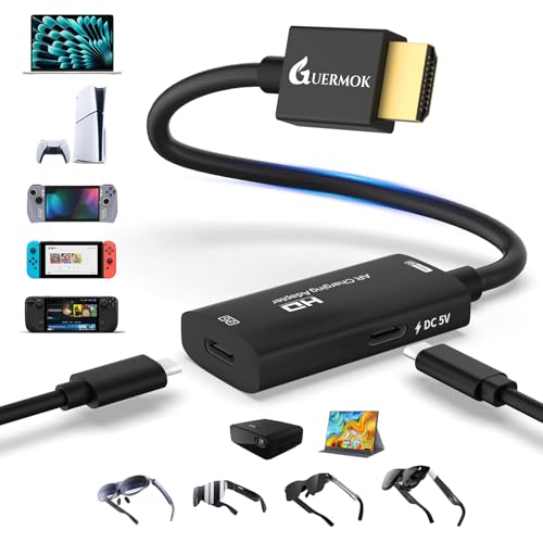 Guermok AR Glasses HDMI to USB-C Display Adapter, 4K@60Hz Video Converter | HDMI Source to USB-C Display Converter, for XREAL /Air Pro/RayNeo/Rokid, Switch 2/1, Xbox1, PS4/5, Portable Monitors (Black) - color: Black, size: 0.74FT