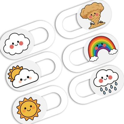 6Pcs 6 Styles Cute Laptop Camera Cover White Privacy Guard Accessories, 0.04 Inch Ultra Thin Webcam Cover Slide Weather Pattern for Desktop Computers Tablet Notebook Mini PC Office Use - color: Weather