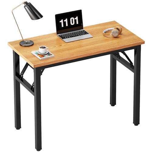 Need Small Folding Computer Desk, 31.5 Inch Writing Table, Teak & Black | No-Assembly, Sturdy Foldable Desk for Home Office, Bedroom, Dorm Room, Student Study, Collapsible, Compact, Easy Storage - color: Teak & Black, size: 31.5 inches