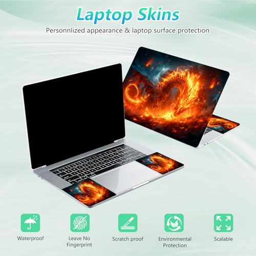 Laptop Skin Sticker Decal 12"-15.6" Universal Laptop/Notebook/Netbook Vinyl - Waterproof Scratch Resistant,Fits HP Dell Lenovo MacBook,2 Free Wrist Pads,Easy Apply & Remove,Fire Dragon Castle - color: Fire Dragon Castle