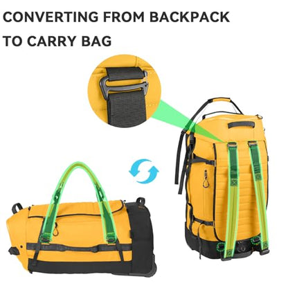 Rolling Duffle Bag with Wheels,86L 30”Carry on Luggage with Wheels,Folding Travel Bag,Duffle Backpack with Separate Shoe Compartment (Yellow) - color: Yellow