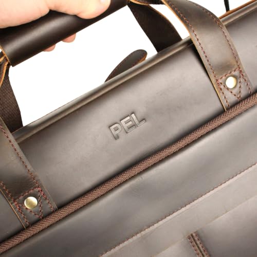 Personalized 18" Full Grain Leather Briefcase, Custom Monogram Laptop Bag, Hot Stamping Name & Initials Business Executive Work Bag Gift