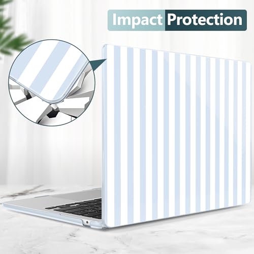 for MacBook Air 13 Inch (13.6 Inch) Case, M5/M4/M3/M2 Chip 2026 2025 2024 2023 2022, Hard Plastic Printed Cover with Screen Protector & Keyboard Cover & Dust Plugs, Blue & White Stripes - color: Blue & White Stripes