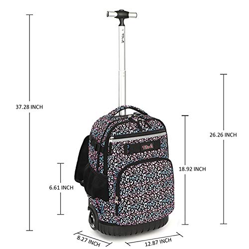 Tilami Rolling Backpack 18 inch Wheeled Laptop Backpack School College Student Travel Trip Boys and Girls (Colorful Leopard) - color: Colorful Leopard