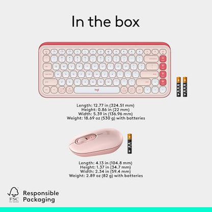 Logitech POP ICON Combo Wireless Bluetooth Keyboard and Mouse - Rose | Comfortable typing, programmable keys and buttons, quiet clicks, easy-switch up to 3 devices - color: Rose, style: Combo