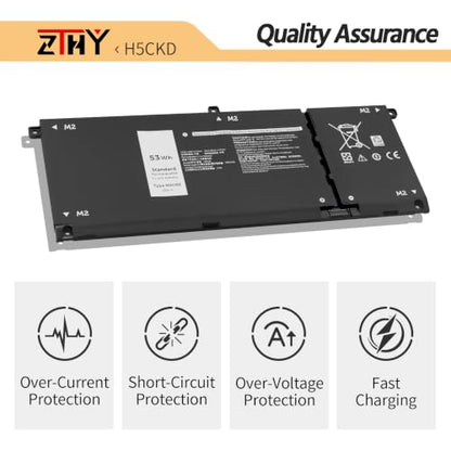 53Wh H5CKD Laptop Battery for Dell Inspiron 5400 5406 7405 7300 7306 7500 | 7506 2-in-1 Silver 5300 5301 5401 5402 5408 5409 5501 5502 5508 5509 Latitude 3410 3510 3120 3140 Vostro 5300 5301 5502 15V - size: 10.04*3.90*0.24 inch H5CKD