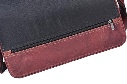 16" Crossbody Bag Leather Laptop Messenger Bag For Men with trolley sleeve for school office (Dark Brown) - color: Dark Brown
