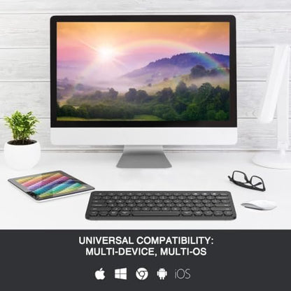 Keyboard, Wireless Bluetooth Keyboard, Multi-Device Ergonomic, Wireless, Compatible with Laptop/PC/Notebook/MacBook/Computer, for iPhone/iPad/iPad mini/iPad Air/Smart TV - color: BK