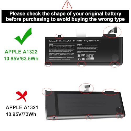 TREE.NB A1322 A1278 Laptop Battery for MacBook Pro 13 inch [2009 2010 2011 2012 Version]，not for A1278 [2008 Version], 63.5Wh 10.95V Lithium Ion Battery - size: ‎8.33x3.42x0.55inch A1322