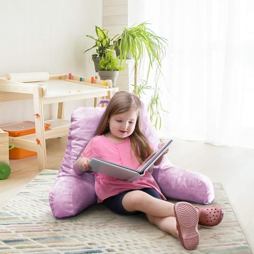Nestl Reading Pillow with Portable Laptop Lap Desk, Velvet Feel Back Pillow for Sitting in Bed, Shredded Memory Foam Back Support Pillow for Bed, Bed Rest Pillow with Arms, Small - Lavender