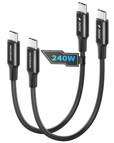 2-Pack 1.5ft Short 240W USB C to USB C Cable, 18-inch PD 3.1 Fast Charging Cord Compatible for Travel Station, Laptop Hub, iPhone 17/16/15, MacBook, 48-Braided 480Mbps Tangle-Free Cable - color: Black, size: 1.5 ft (18 in)