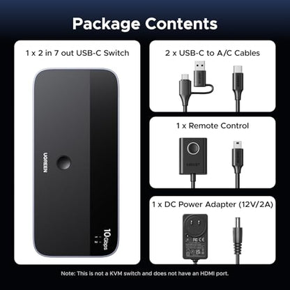 UGREEN 2-in 7-Out USB 3.2 Switch, 10 Gbps Switcher for A or C Computers Sharing All Devices(4 A+3 C) Keyboard Mouse Switch with Type C Converter Adapter,Power Adapter