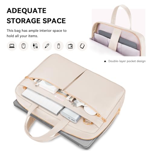 Ferkurn Laptop Bag Case Women Men Computer Bag Compatible with MacBook/HP/LG/Dell, Shoulder Strap Slim Carrying Messenger Briefcase, Beige, 17-17.3 Inch - color: Beige, size: 17-17.3 inch