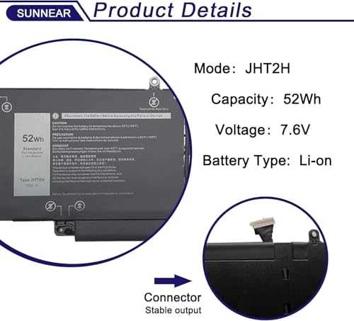 52Wh JHT2H Laptop Battery for Dell Latitude 7310 7410 Series | 7.6V 6500mAh; Other Compatible Laptops: Dell Latitude 7410 Chromebook Enterprise; 04V5X2 0HRGYV Y7HR3 0WY9MP - size: 9.8*3.8*1.7 inches JHT2H