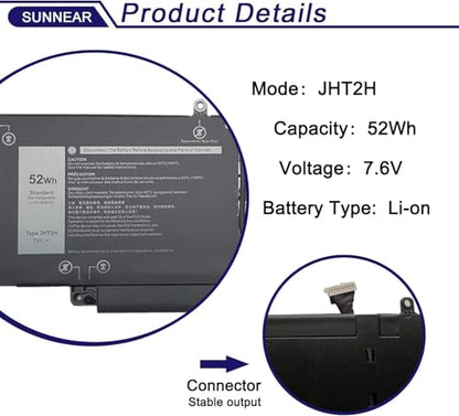 52Wh JHT2H Laptop Battery for Dell Latitude 7310 7410 Series | 7.6V 6500mAh; Other Compatible Laptops: Dell Latitude 7410 Chromebook Enterprise; 04V5X2 0HRGYV Y7HR3 0WY9MP - size: 9.8*3.8*1.7 inches JHT2H