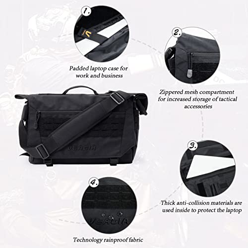 Messenger bag Laptop bag Briefcase Molle system Tactical style Detachable shoulder strap Shoulder Bags - color: Jet Black