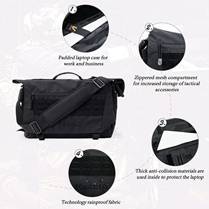 Messenger bag Laptop bag Briefcase Molle system Tactical style Detachable shoulder strap Shoulder Bags - color: Jet Black