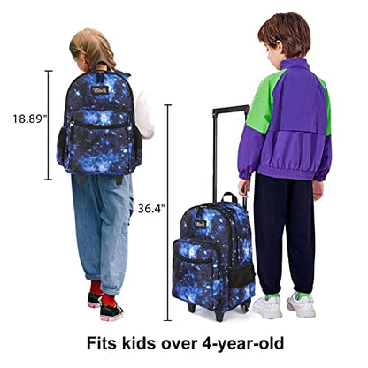 Tilami Rolling Backpack 18 inch Double Handle Wheeled Boys Girls Travel School Children Luggage Toddler Trip - color: Galaxy Blue