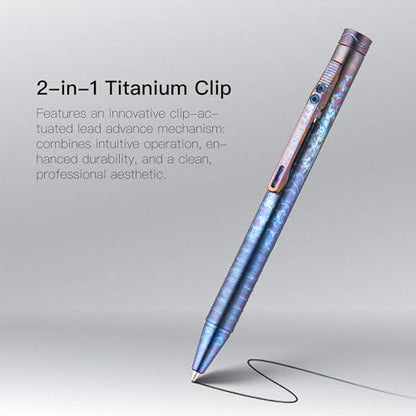 OKNIFE B1 Lightning Strike Titanium Pen, 2-in-1 Clip, 2 pcs Refills | Bolt Action EDC Pen with Built-in Spinning Top for Smooth Writing and Everyday Carry (Lightning Strike Titanium) - color: Lightning Strike Titanium