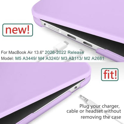 DONGKE Compatible with MacBook Air 13 inch Case M5 M4 M3 M2 2026 2025 2024-2022 A3449 A3240 A3113 A2681, Plastic Hard Shell & Keyboard Cover for MacBook Air 13.6 inch, Matte Purple - color: Matte Purple