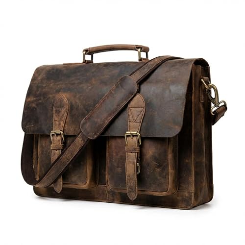 cuero Retro Brown Laptop Messenger Bag Office Briefcase Crossbody Travel Bag For Men And Women Bag Office Laptop Bag - size: 20 inch laptop bag