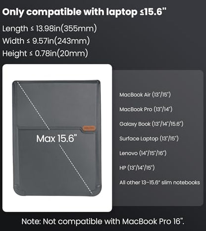 Nillkin Laptop Sleeve 15.6 inch (3-in-1), MacBook Sleeve with Adjustable Stand & Mouse Pad, 2 Stand Modes, 15 inch Laptop Case, Slim MacBook Accessories for Samsung/Surface/Chromebook 13-15.6'', Gray - color: Gray