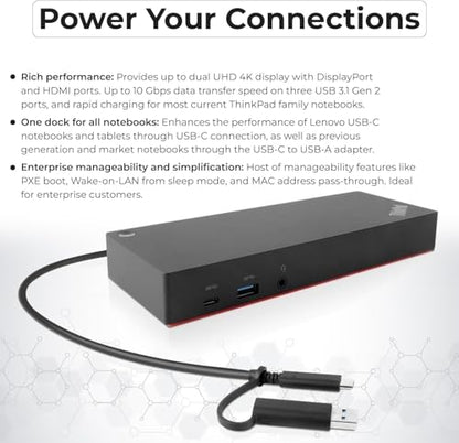 40AF0135US Docking Station Dual Monitor Hybrid USB-C with USB-A - 1 Year Warranty, Thinkpad Dock w/ 135W Adapter, HDMI, DisplayPort, USB-C Cable, Cloth - Laptop Docking Station (Renewed) - style: 40AF0135US Renewed