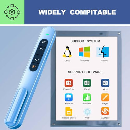 QUI Presentation Clicker with Volume Control, Wireless Presenter Remote | Plug & Play 2.4GHz USB Slide Advancer Compatible with Mac/Windows, Works with PowerPoint, Keynote, and Google Slides - color: Blue, size: S