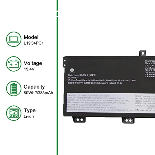 L19C4PC1 Laptop Battery Replacement for Lenovo Legion 5P-15IMH05 5-15IMH05H 5-15ARH05 5-15ARH05H Series 5B10W86194 L19M4PC1 5B10W86192 L19C4PC0 5B10W86196 L19M4PC0 5B10W86195 15.4V 80Wh