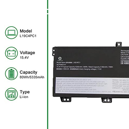L19C4PC1 Laptop Battery Replacement for Lenovo Legion 5P-15IMH05 5-15IMH05H 5-15ARH05 5-15ARH05H Series 5B10W86194 L19M4PC1 5B10W86192 L19C4PC0 5B10W86196 L19M4PC0 5B10W86195 15.4V 80Wh
