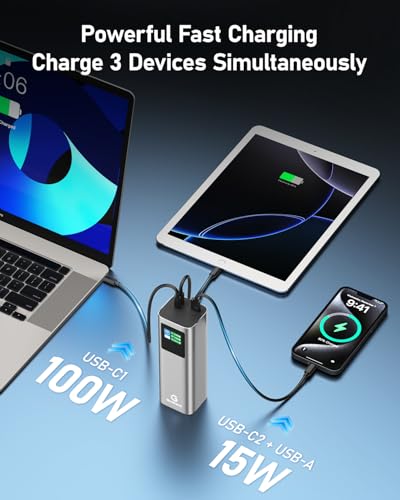 27000mAh Power Bank, 140W Laptop Portable Charger with PD 3.1 Fast Charging, Smart Sisplay, 99Wh Battery Bank for MacBook Pro/Air, iPad Pro, iPhone17/16 Series, Samsung and More(Silver Gray) - color: Silver Gray