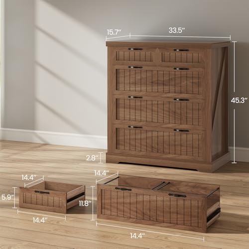SEDETA Farmhouse File Cabinet for Home Office, 5 Drawer File Cabinet, Wood Office File Cabinets for Letter/Legal/A4 Size, File Cabinets with Printer Stand for Study Room, Living Room, Brown - color: Brown, size: 5 Drawers