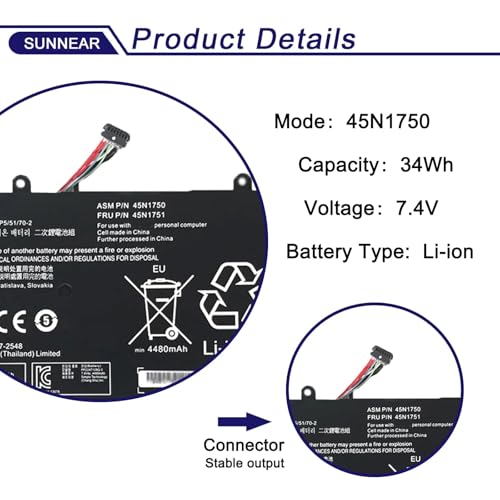 45N1750 45N1751 Laptop Battery for Lenovo ThinkPad Yoga 11e 45N1748 | 7.4V 34Wh 4600mAh; Battery Replacement for Lenovo ThinkPad Yoga 11e 20D9 20DA 20E6 20E8 20ED 20EE; 45N1749 - size: 8.74*5.24*1.26 inches 45N1750