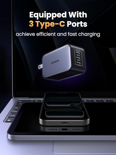 UGREEN Nexode 65W GaN USB C Wall Charger, 3-Port Type-C Fast Power Adapter Compatible with iPhone 17/16/15 Series, Galaxy S25/S24, Pixel 10/9, MacBook Pro/Air, iPad Pro/Air, Steam Deck