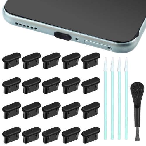 USB C Dust Plug, 20 Pcs Silicone USB C Plug Cover | Charging Port Cover with 5 Cleaning Brushes, Type C Cleaning Tool Kit for Apple 15/16/17/Samsung