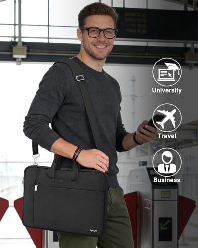 Ferkurn Laptop Case Bag Women Men Computer Sleeve with Shoulder Compatible with HP/Inspiron/Thinkpad/Vivobook/MSI/Surface, 17.3 inch, Black - color: Elegant Black, size: 17.3 inch