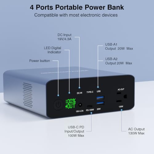 GINCHITONG 40000mAh Portable Power Bank 100W USB-C Fast Charging for Laptop | fast charging power bank, built-in AC outlet, large capacity, power bank for MacBook,drone, iPhone,Tablet,battery pack