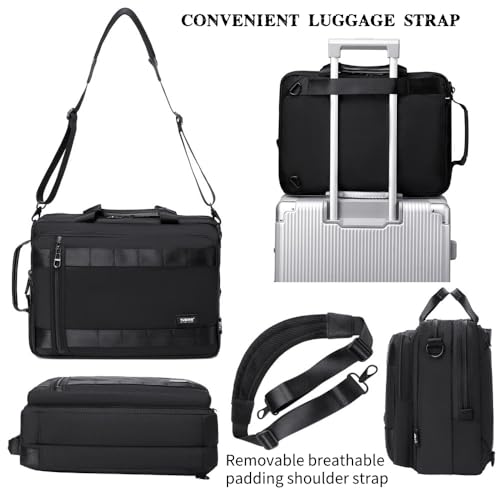 3 in 1 Laptop Bag for Men 15.6-17 Inch Computer Bag Laptop Backpack Convertible Briefcase Messenger Shoulder Bag Work Business Backpack Travel Bag for Men/Women Black