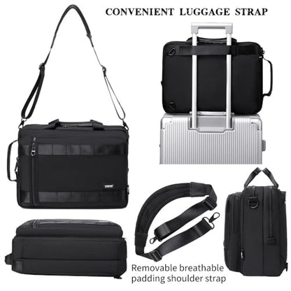 3 in 1 Laptop Bag for Men 15.6-17 Inch Computer Bag Laptop Backpack Convertible Briefcase Messenger Shoulder Bag Work Business Backpack Travel Bag for Men/Women Black
