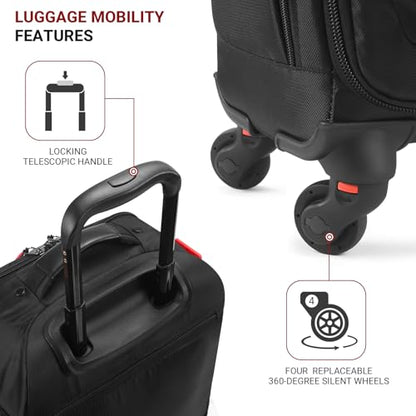 Rolling Backpack with Wheels – Airline Approved Underseat Carry-On Luggage 18x14x8, Water-Resistant Personal Item Bag with 2 Extra Replacement Wheels, Fits 15.6 Inch Laptop, Travel Backpack for Men