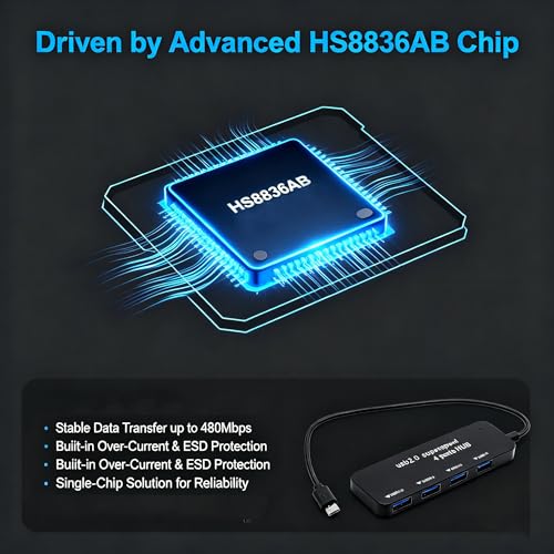 4-Port USB 2.0 Hub, Micro USB OTG Expander with HS8836AB Chip, 480Mbps Data Speed, Bus-Powered with Over-Current Protection, Plug and Play for Raspberry Pi, Older Android Tablets, PC & More - style: 4 USB Ports