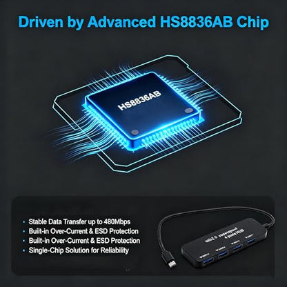 4-Port USB 2.0 Hub, Micro USB OTG Expander with HS8836AB Chip, 480Mbps Data Speed, Bus-Powered with Over-Current Protection, Plug and Play for Raspberry Pi, Older Android Tablets, PC & More - style: 4 USB Ports