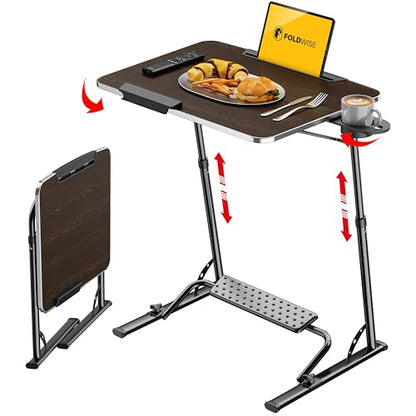 Upgraded Folding TV Tray Table, Extra Large & Sturdy Laptop Table for Couch | Height & Angle Adjustable Desk for Dinner, Work & TV - Includes Footrest, Cup Holder, iPad Holder & Edge Stopper - color: (Black) - Dark Wood Mahogany